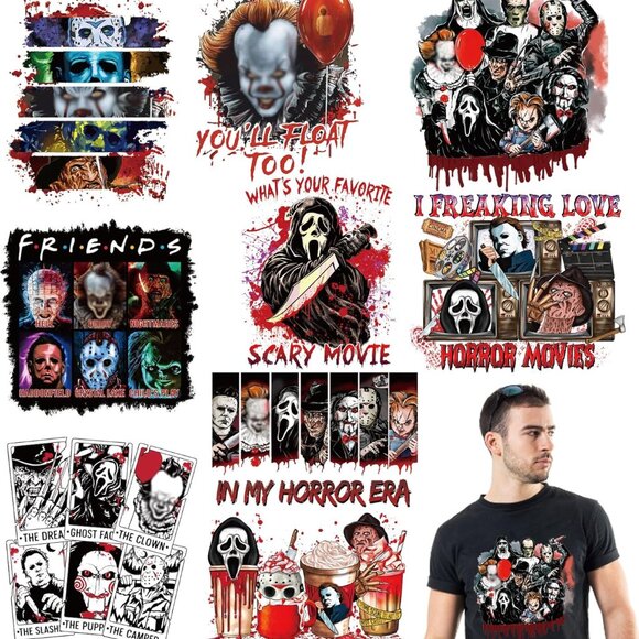 9 Sheets Halloween Iron on Transfers for T-Shirts,Halloween DTF Transfers Ready - Picture 1 of 6